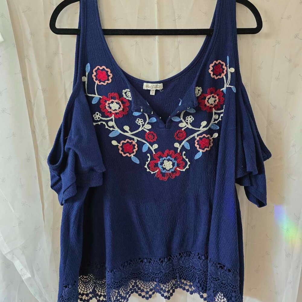 EUC Embroidered Cold Shoulder Flowy Top